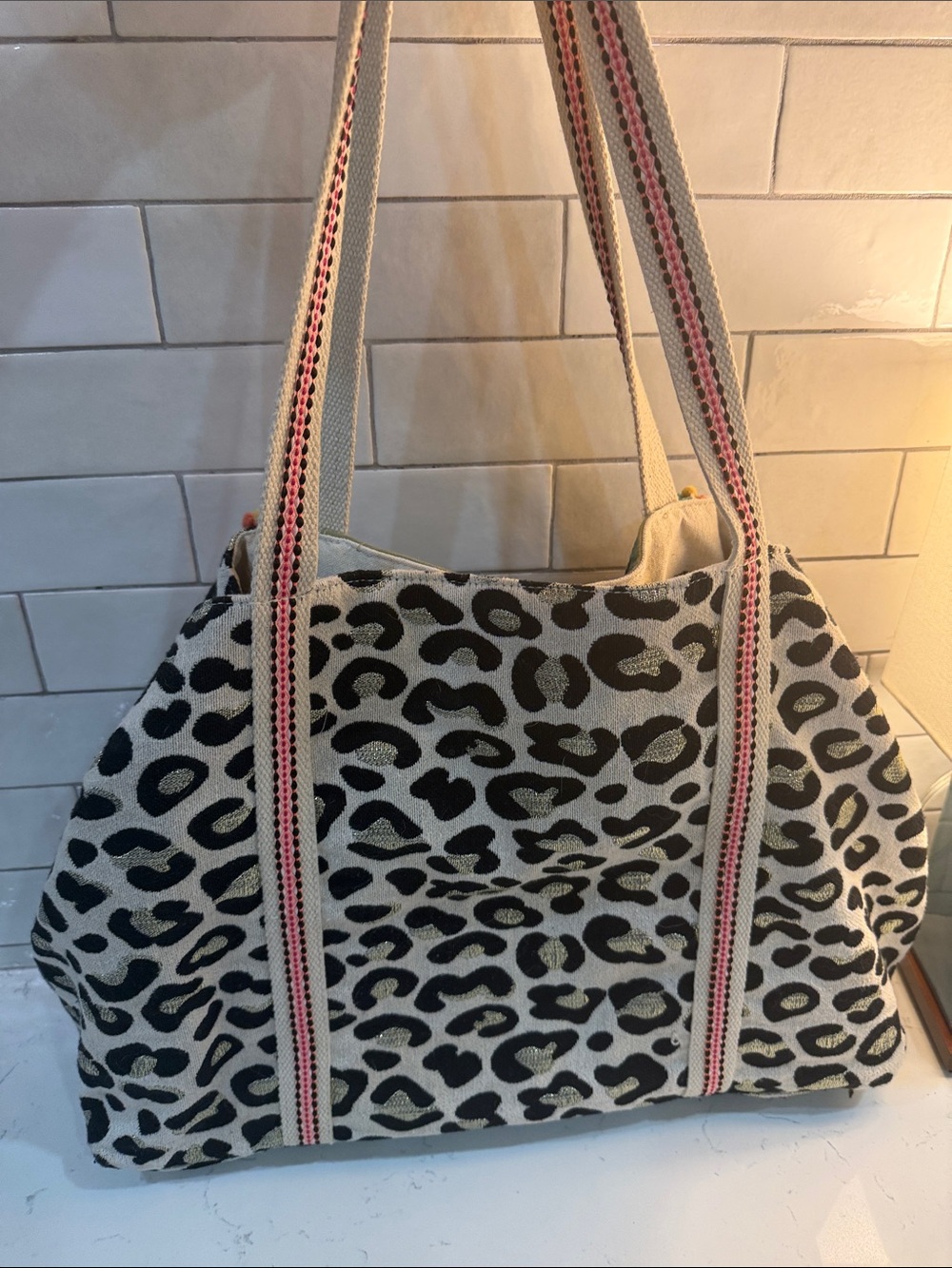 Leopard Beaded Tote Bag - America & Beyond. Like new - Picture 2 of 4